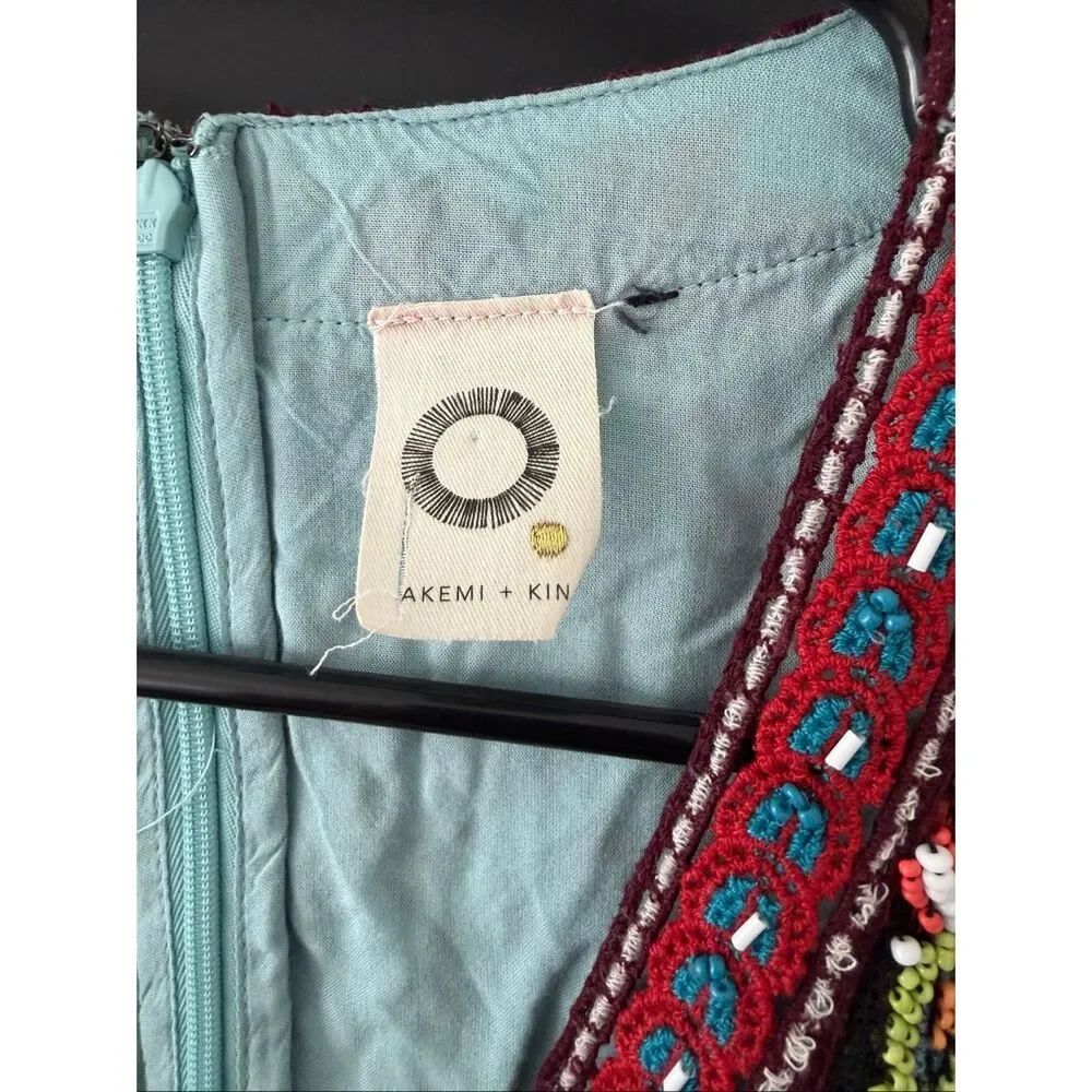 Akemi + Kin Embroidered Beaded Floral Midi Dress Boho Anthropologie Style Small - Picture 2 of 12
